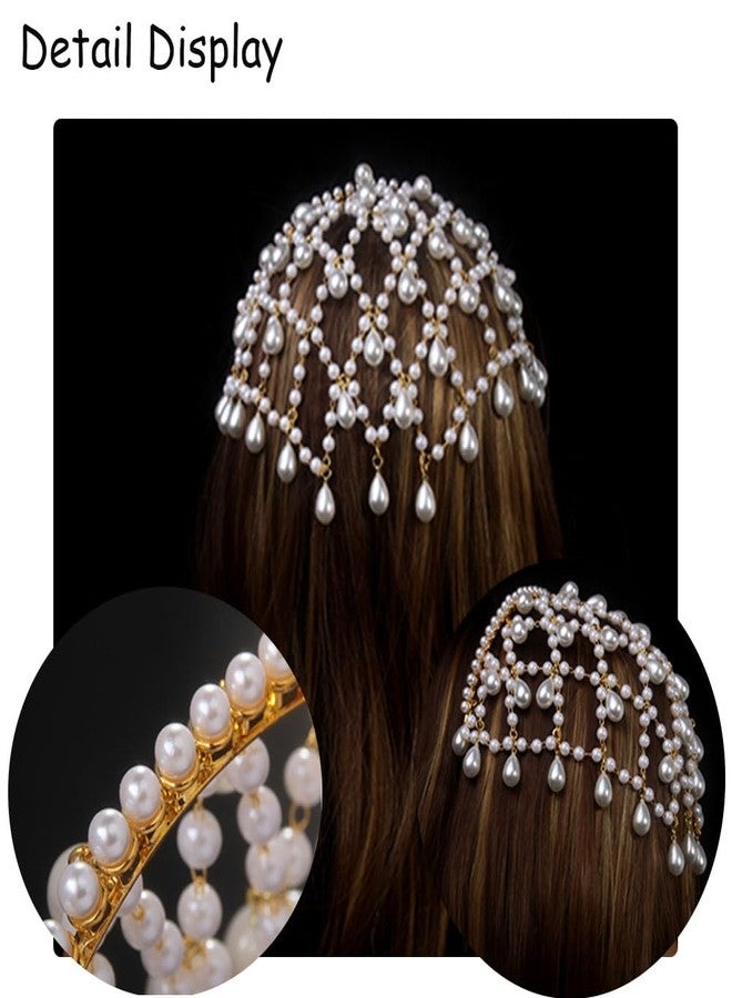 STONEFANS Gold Hair Accessories - Gold Pearl Fairy Headpiece for Women Flapper Renaissance 1920s Pearl Hair Accessories for Women Head Chain Pearls Jewelry Prom Party - Image 4